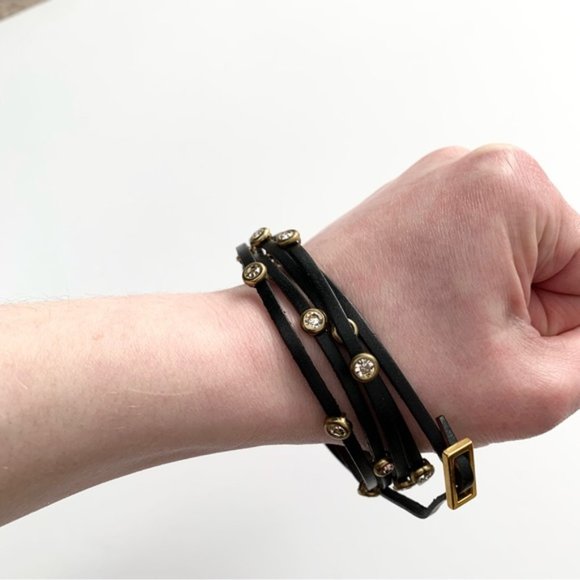 Women's Wrap Bracelet Faux Leather Adjustable Rhinestone Black - Picture 2 of 15
